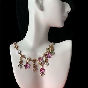 Vintage Banana Bob OOAK sample pastel floral Victorian crystal necklace